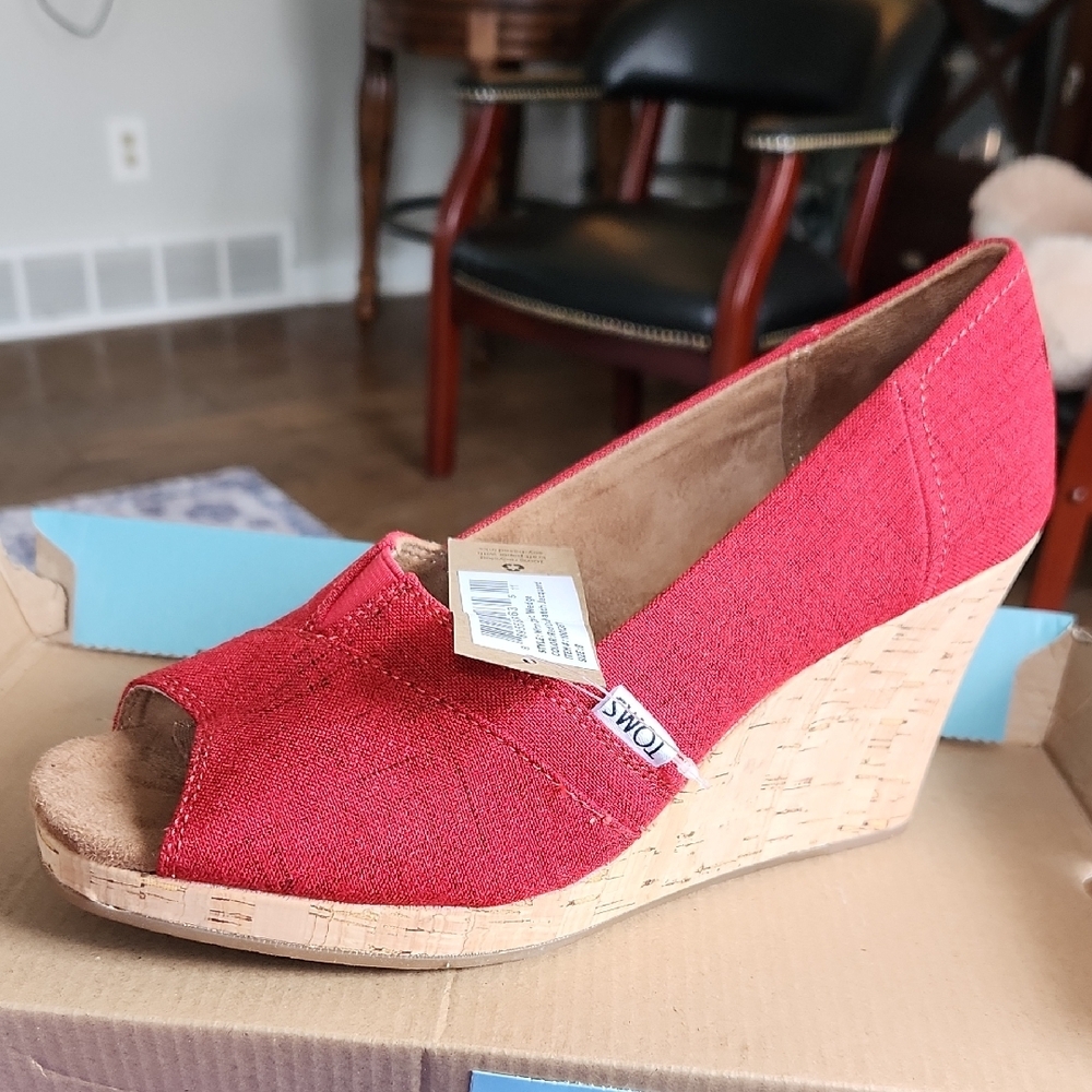 Toms Red Wedge Espadrille Sandals